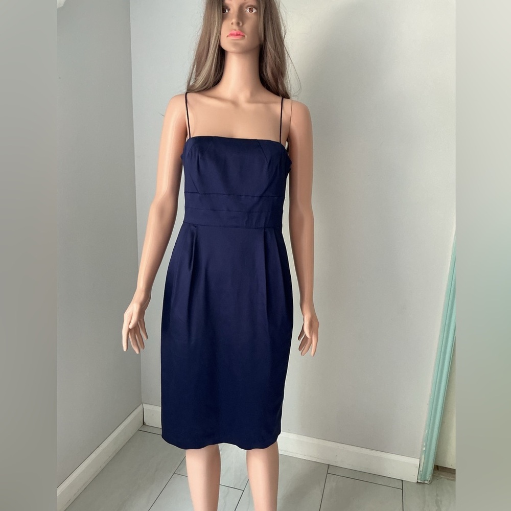 Democracy Navy Spaghetti-Strap Midi Sheath Dress